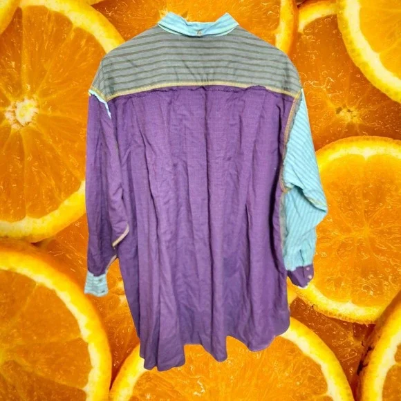 Intimately Free People Patchwork Button Down Shirt Striped‎ Plaid M - Picture 9 of 10